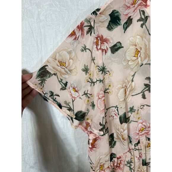 Torrid Tunic 2 2X Pink Green Floral Sheer Hi Lo Peplum Cottagecore Babydoll - Picture 3 of 11